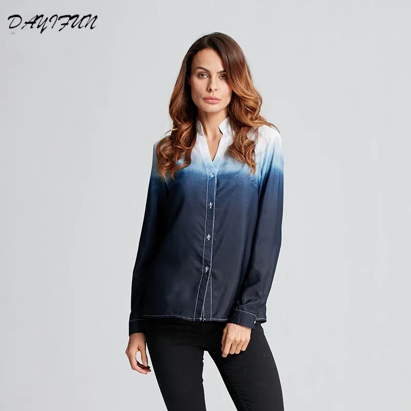 Женские повседневные блузки DAYIFUN с длинным рукавом и треугольным вырезом