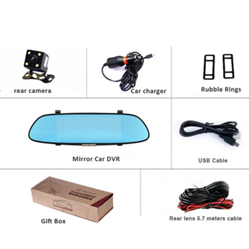 

SLIVERYSEA Car DVR Vehicle HD 1080P Camera Video Dual Lens Rearview Mirror Dual Record Rear Viewable 7 "Blue Mirror Large Screen