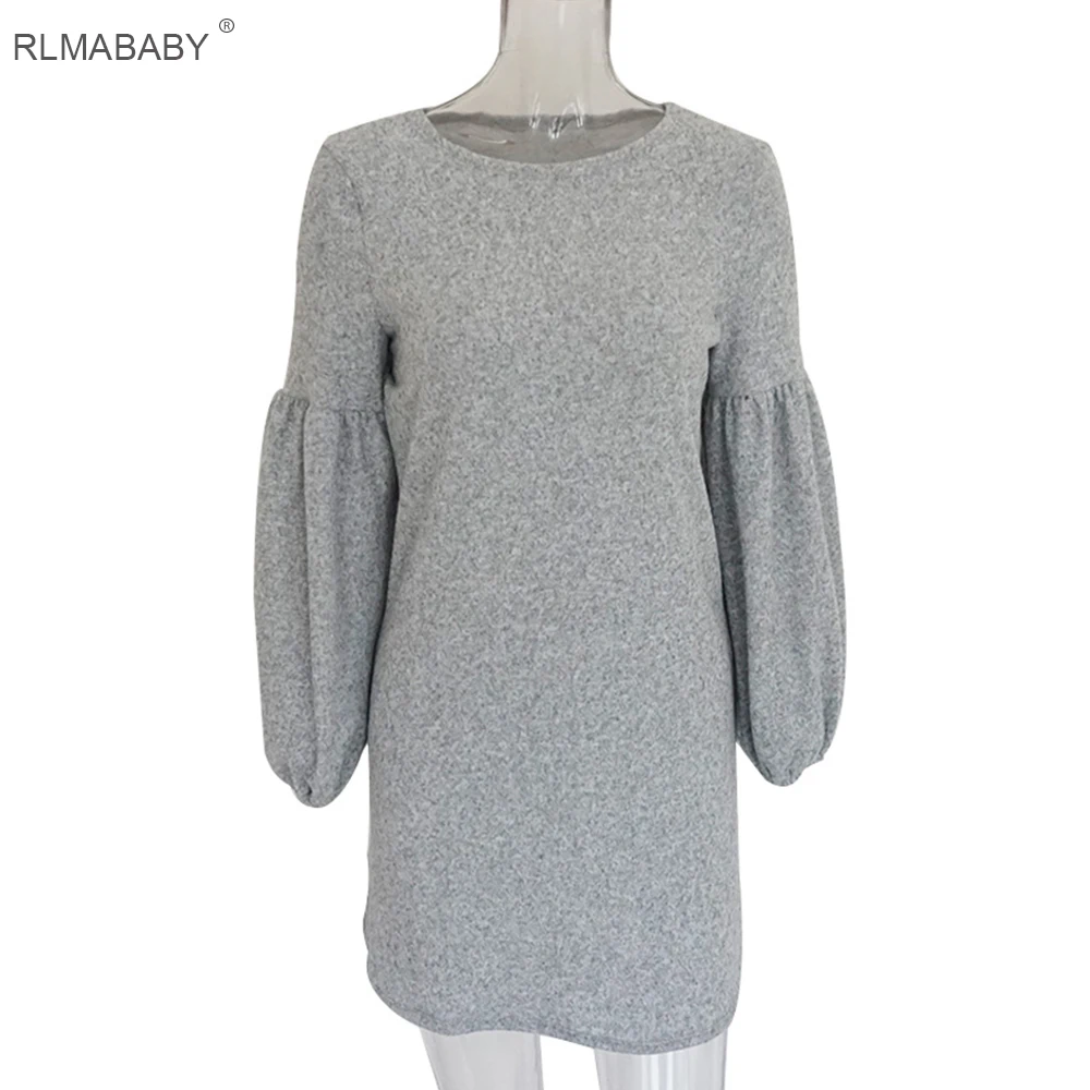 RLMABABY пикантные Фонари с длинным рукавом Осенняя зимнее мини платье Повседневное