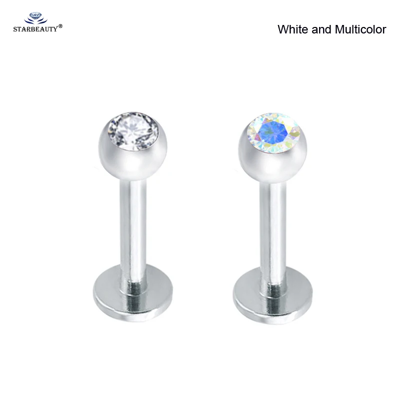 White and Multicolor 2шт 1,2x6 мм милый Bijoux мяч Лабрет губы пирсинг ореха нос пирсинг Спираль пирсинг для пупка нос кольцо хряща серьги пирсинг - Окраска металла: White and Multicolor