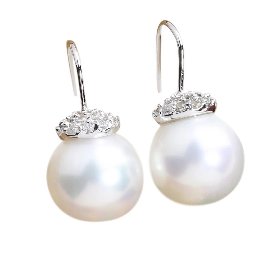 Женские серьги с белым жемчугом Серебристые из натурального жемчуга 9-10 мм