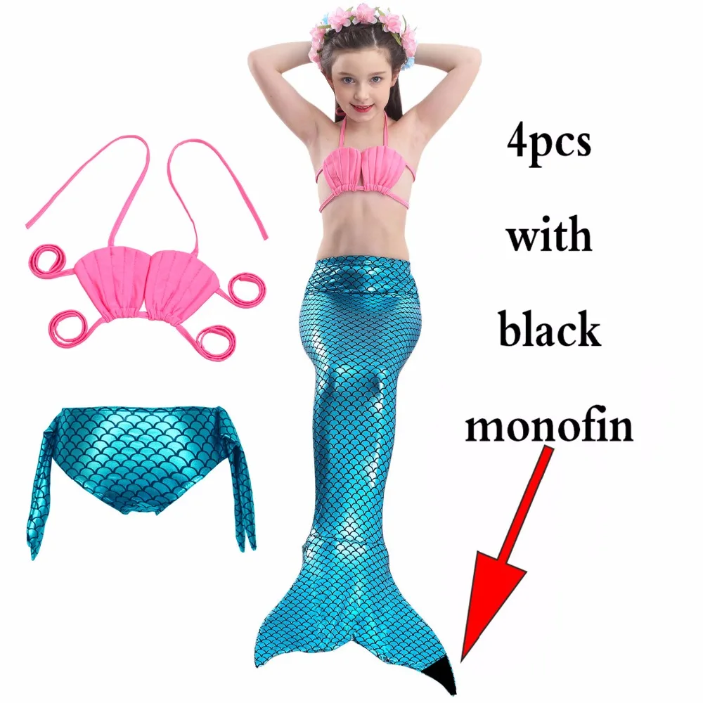Детский хвост русалки для девочек с черным моноластом плавания костюм принцессы