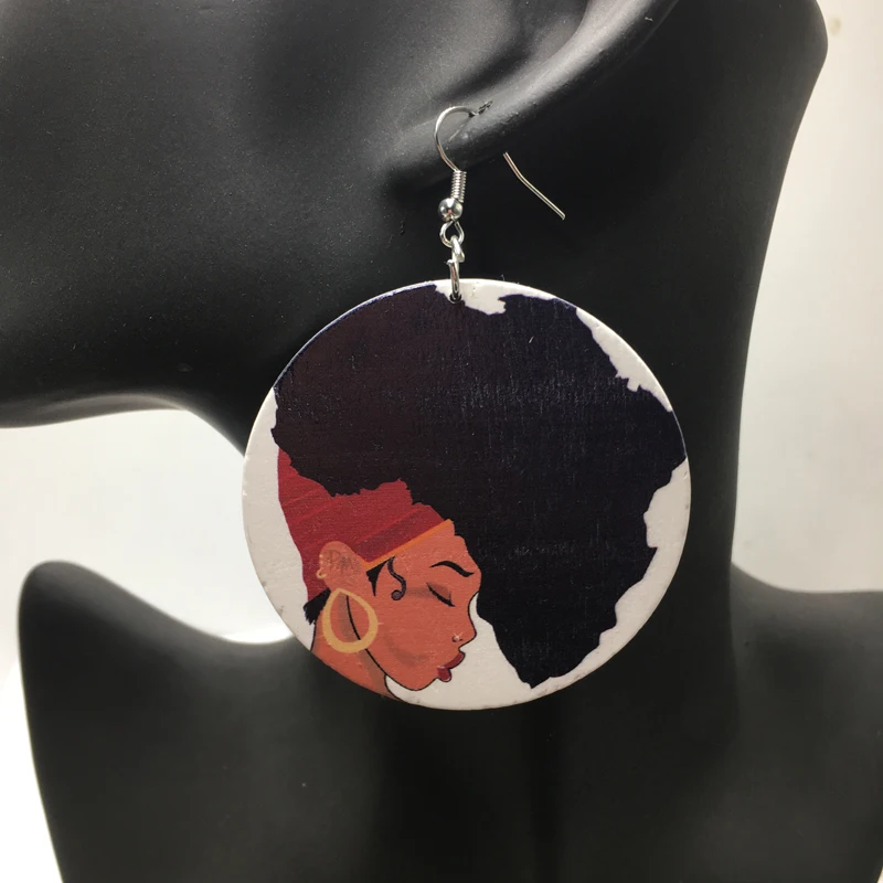 Деревянные серьги с африканскими волосами и принтом|wooden earrings|african wooden earringswooden