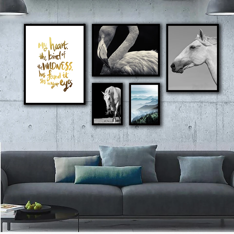 

Girls Room Decor Landscape Canvas Painting Horse Flamingo Animals Wall Picture for Living Room Home Decoration Posters and Print