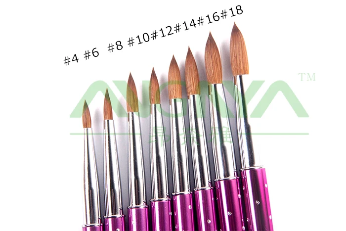 ANGNYA Новые 10 шт.#12#14 Колонок Соболь кисти акриловые кисти для дизайна ногтей Синий Розовый Фиолетовый металлический кристалл акриловые салонные маникюрные инструменты