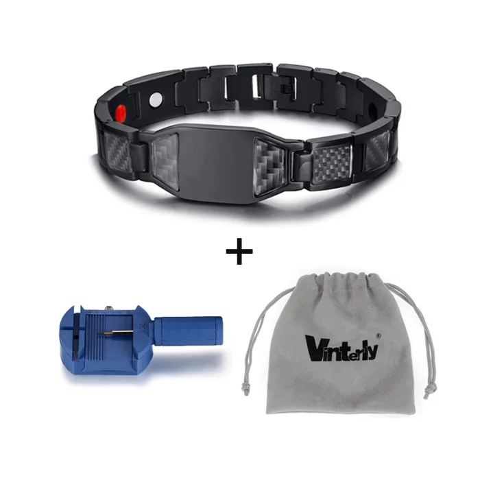 black tool bag Vinterly золотой цвет ID браслеты мужские из нержавеющей стали цепи гравюр черного углеродного волокна мужской браслет энергетический магнитный браслет - Окраска металла: black tool bag