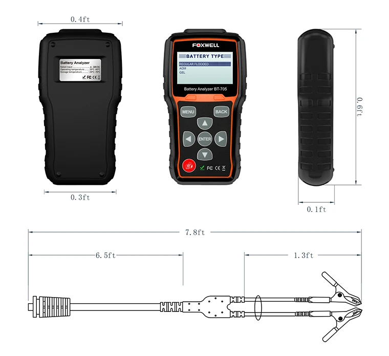 FOXWELL BT705 12 В 24 В тестер батареи 100-2000 CCA система зарядки для автомобилей тяжелых грузовиков затопленный гелевый Аккумулятор AGM анализатор