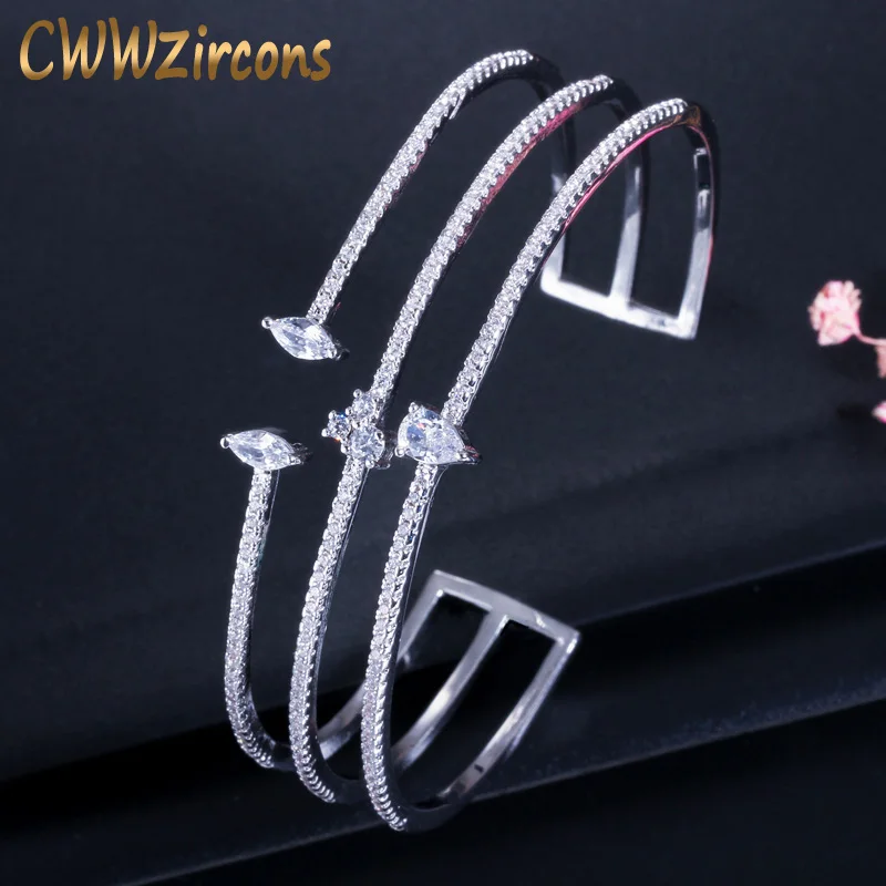 white CWWZircons Роскошные Дизайнерские Для женщин Обручение Свадебные украшения CZ циркония Проложить большой широкий модные женские туфли манжеты браслет BG029 - Окраска металла: white
