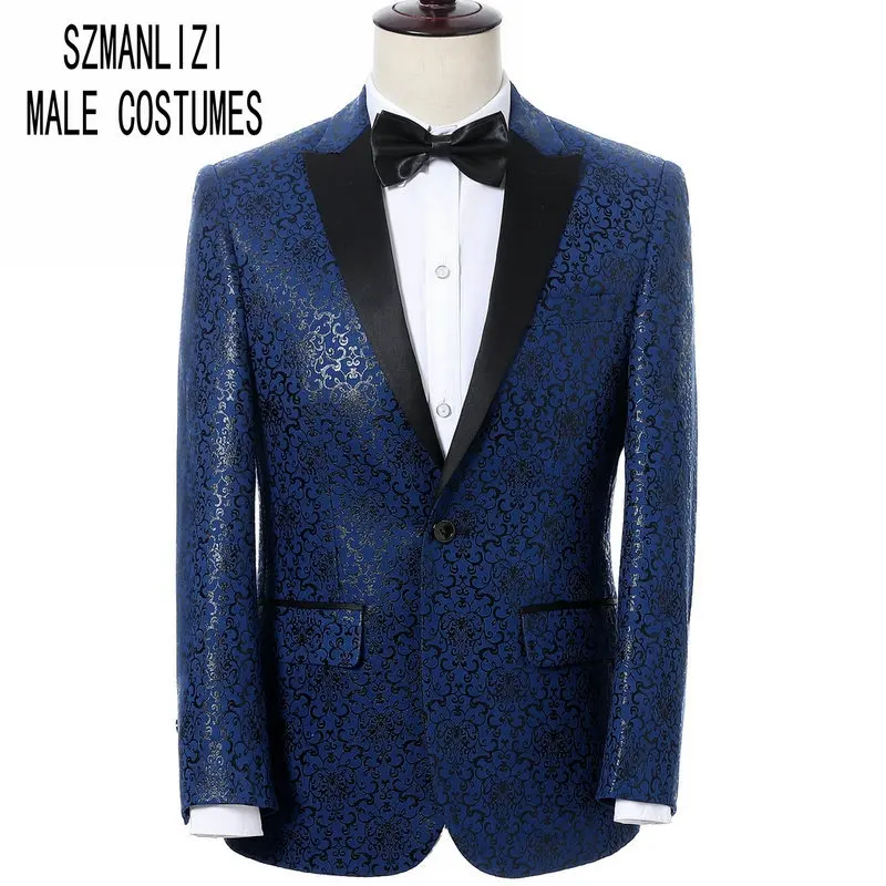 only jacket Элегантный мужской костюм для свадьбы мужской костюм жениха Homme приталенный костюм черный с цветочным принтом костюм жениха мужской смокинг - Цвет: only jacket