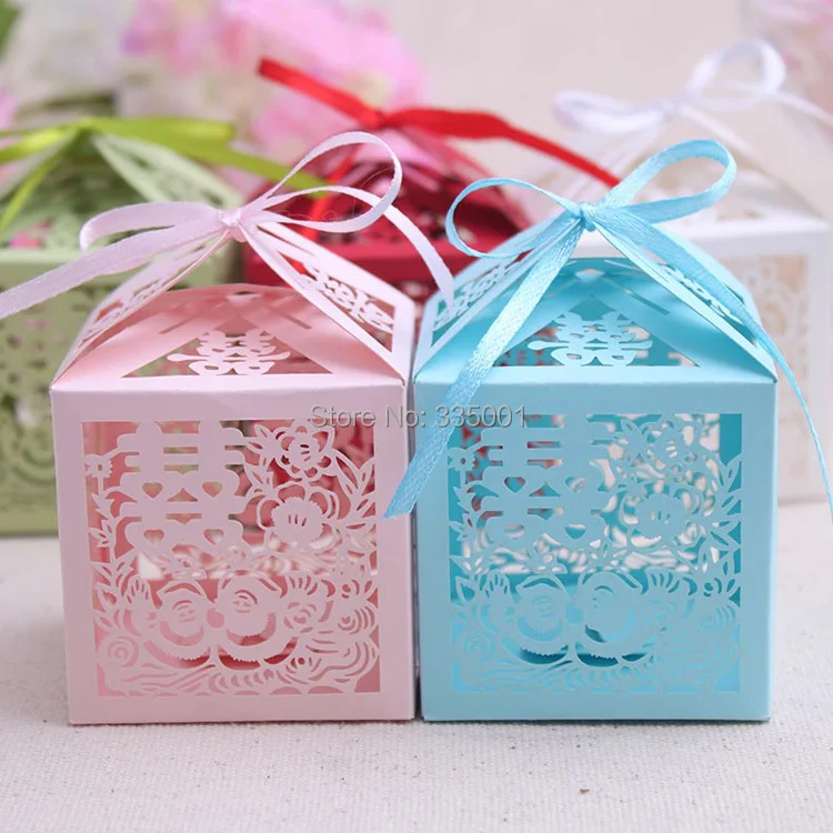Свадебная коробка конфет -- Лазерная резка Двойное счастье пользу бумажная