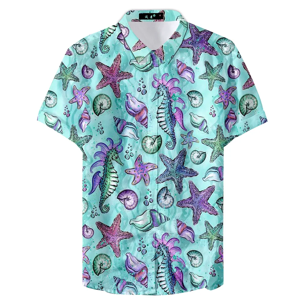Модная Гавайская Мужская рубашка Морская жизнь модная гавайская ракушка с