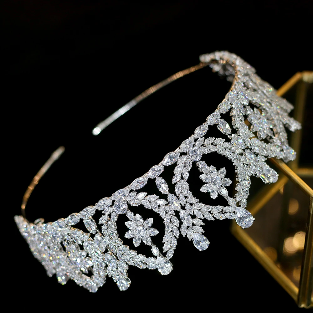 Europa ronda zirconia corona novia boda vestido de novia accesorios corona banquete accesorios para el cabello