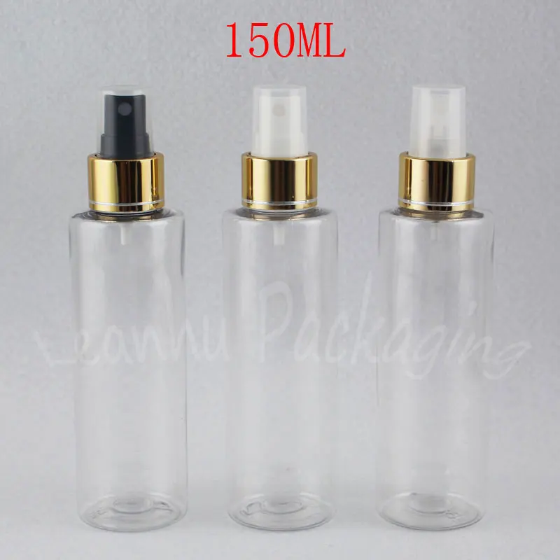 150ML Transparent Plastic Bottle With Gold Spray Pump , 150CC Toner / Makeup Water Sub-bottling , Empty Cosmetic Container
