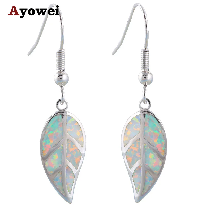 Популярные серебряные серьги-подвески в виде листа с белым огненным опалом оптом