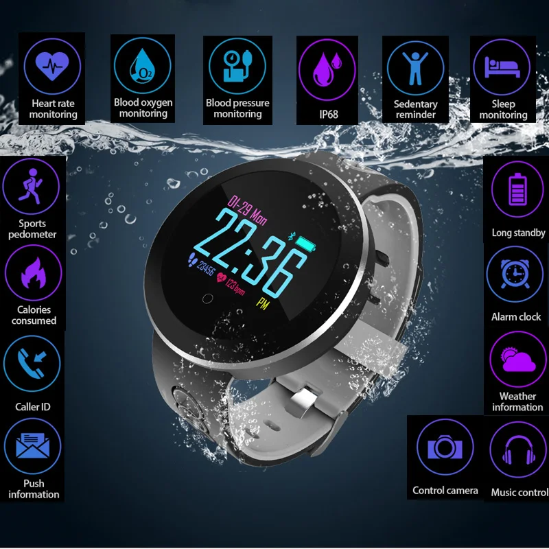 Tourya Q8 Pro IP68 Waterproof Unisex Fitness Tracker Smart Watch Bracelet Sport Heart Rate Smartwatch Monitor For Android IOS |
