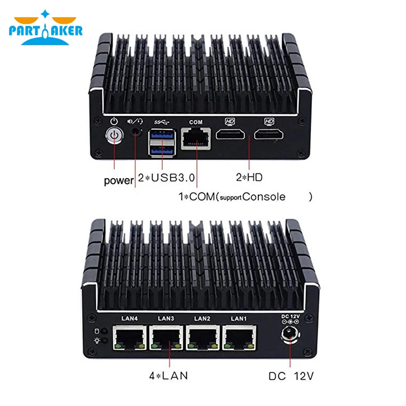 Bestellen C4 Fanless Mini PC Unterstützung AES-NI Firewall PFsense Intel Celeron J3060/J3160 Mit 4 * LAN 1 * COM 2 * HDMI Win 7 Linux Mini Pc
