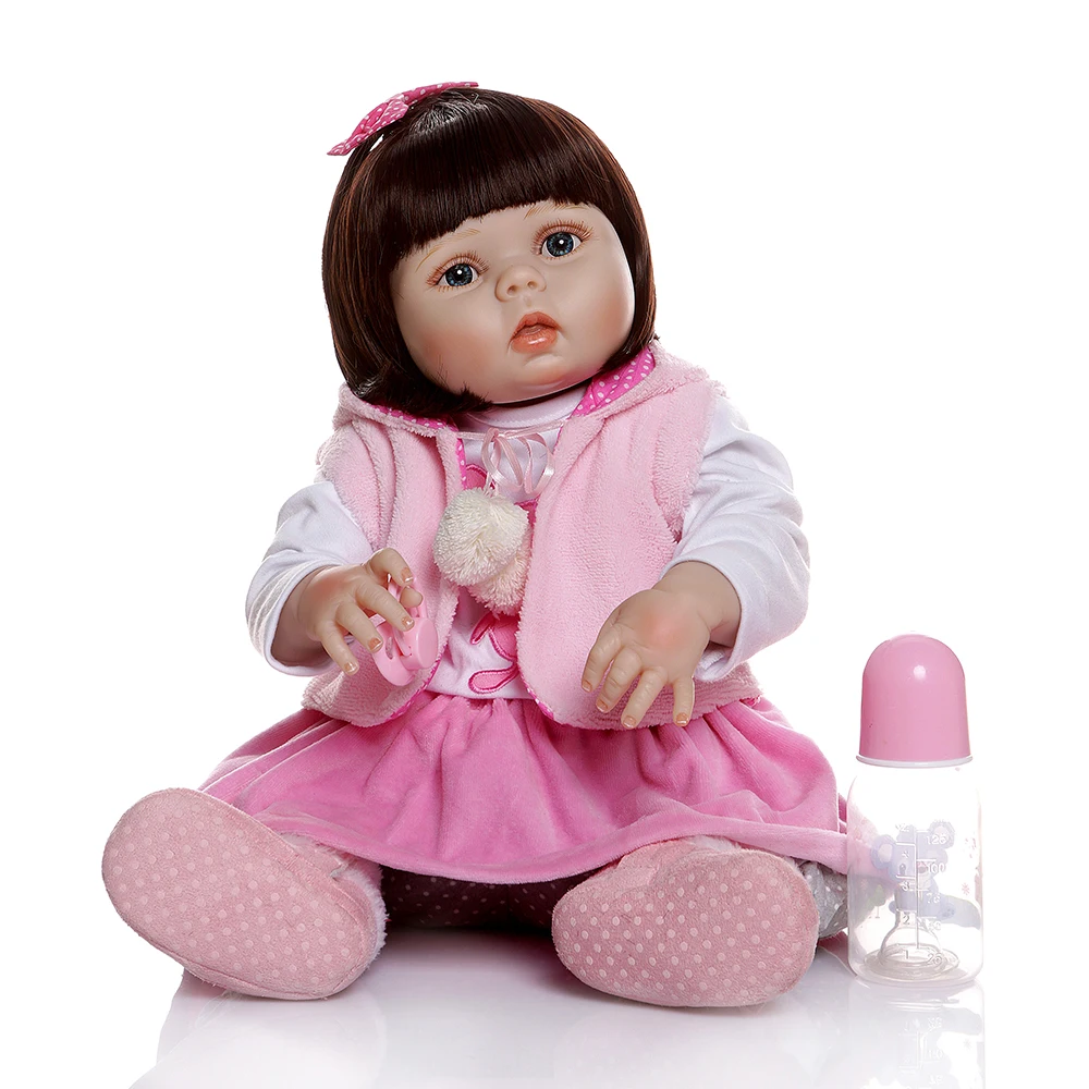 

56 см младенец получивший новую жизнь Кукла для маленьких девочек всего тела мягкого силикона в Розовое платье сладкий Bebe Кукла-младенец Реа...