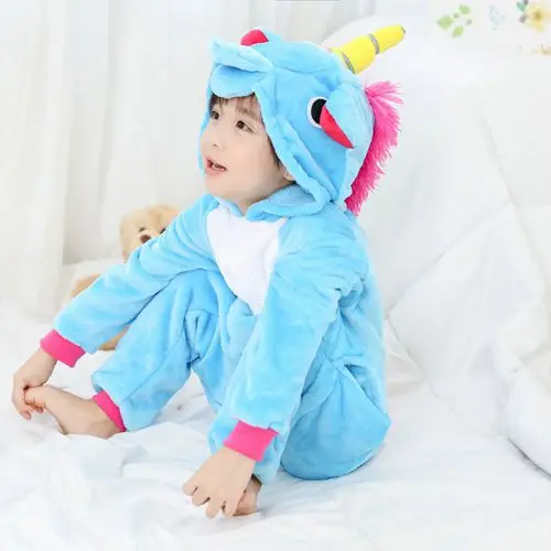 Детская Пижама Единорог одеяло Kigurumi комбинезон Детская мультяшная Пижама, комбинезон для девочек и мальчиков, Косплэй Фланелевая Пижама костюмы - Цвет: Синий