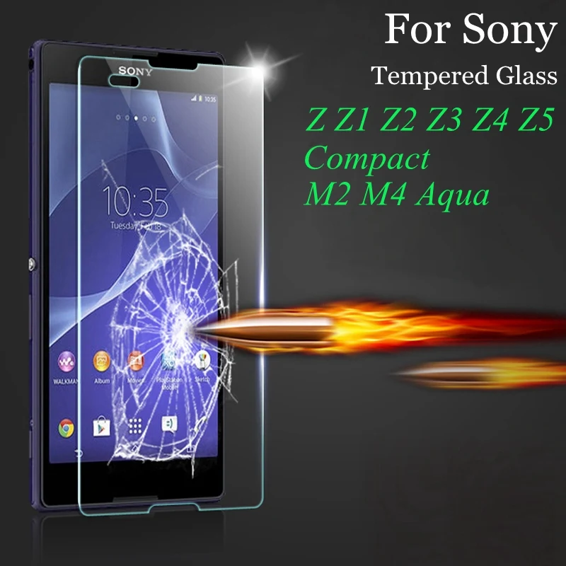 Закаленное стекло 9H для Sony Xperia Z Z1 Z2 Z3 Z3+ Z4 Compact Z5 Plus M2 M4 Aqua|Защитные стёкла и плёнки