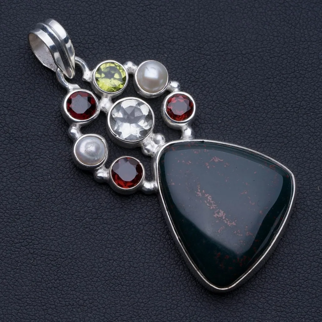 Камень крови гранат перидот речной жемчуг и зеленый аметист 925 пробы серебряный