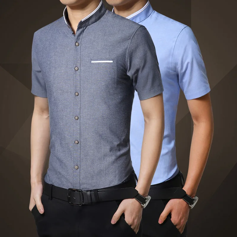 Summer men's short-sleeved shirt fashion slim collar simple solid color generation | Мужская одежда