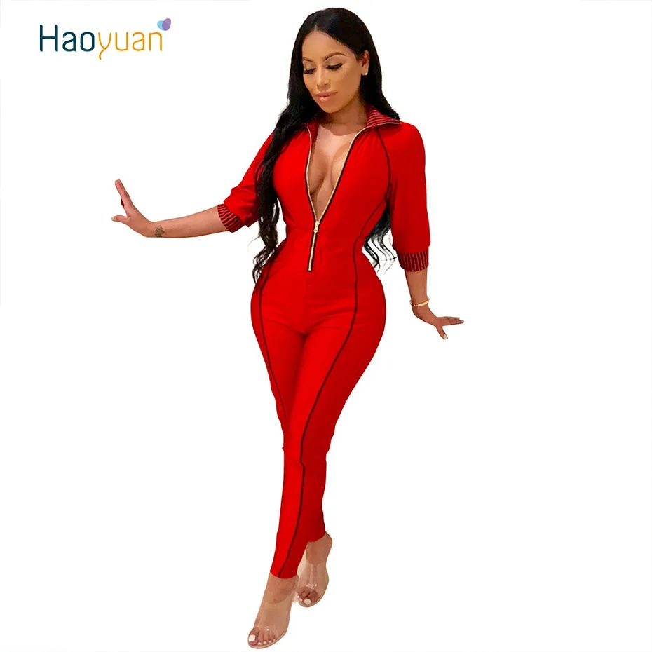 HAOYUAN комбинезоны для Для женщин Элегантный Плюс Размеры осень сексуальные боди комбинезоны Повседневное Одна деталь красное золото детский комбинизон