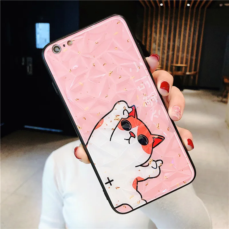 Алмазный Узор розовый черный супер милый мультяшный котенок китайский чехол для