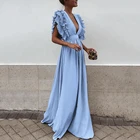 Женское винтажное платье с оборки Лепесток рукавом, элегантное Однотонное Платье макси с глубоким V-образным вырезом и открытой спиной, лето-осень 2021