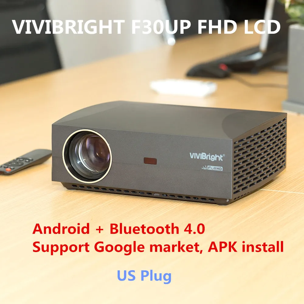US plug Android BT VIVIBRIGHT F30UP ЖК-проектор Android Bluetooth 4,0 1920x1080 P домашний кинотеатр коммерческий проектор FHD 4200LM 2+ 16GB - Цвет: US plug Android BT