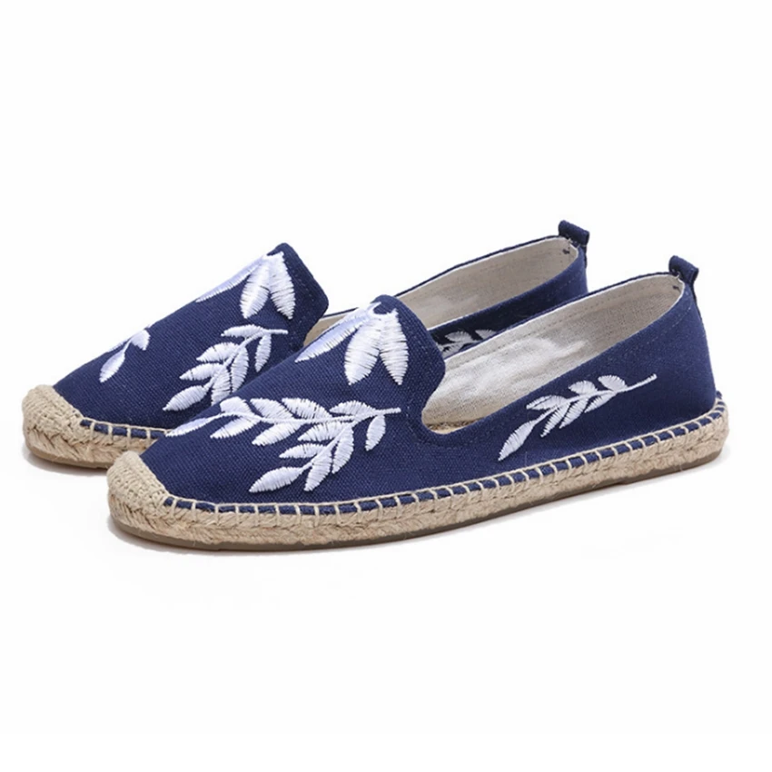 Women Embroidered Maple Leaves Hemp Espadrilles Ladies Female Slip-on Flat Shoes Woman Flats | Обувь