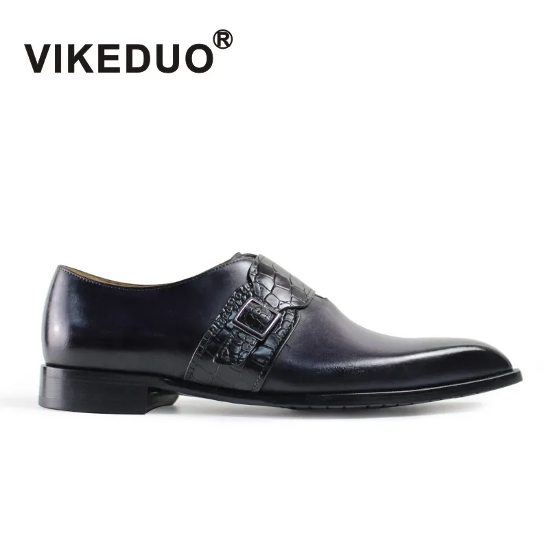 

VIKEDUO awesome mens monk shoes handmade 100% genuine leather custom made shoes dress office wedding party shoes original design