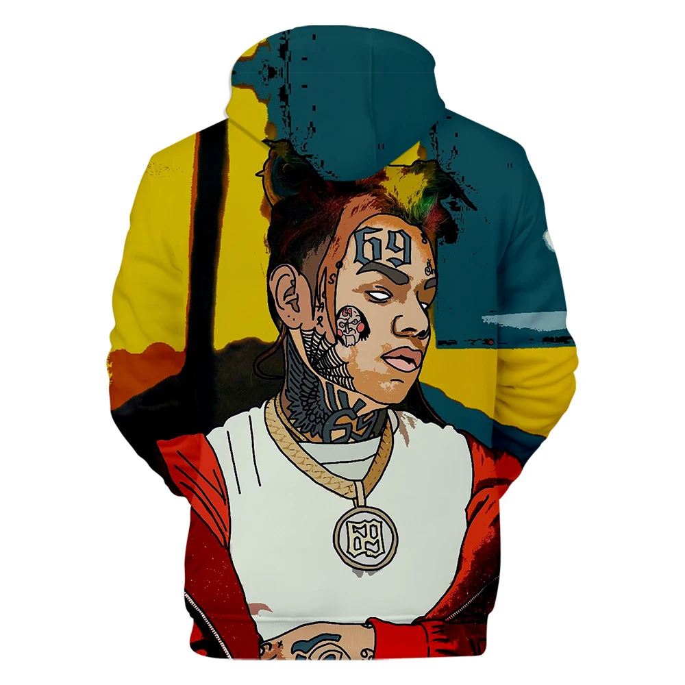 Новинка,, мужские толстовки с 3D принтом Rapper 6IX9INE, осенняя мода Harajuku, популярная худи с 3D принтом 6IX9INE, мужские толстовки