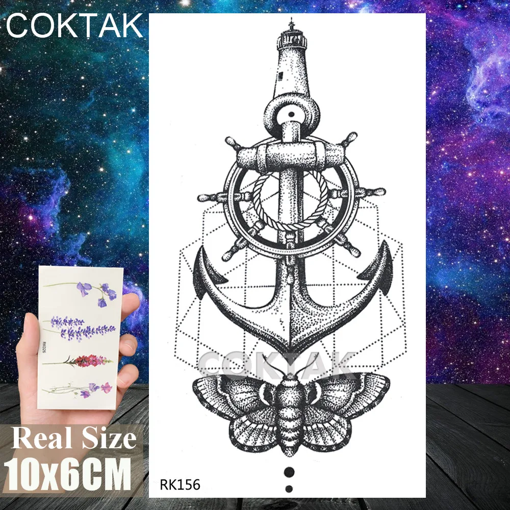 Черная Геометрическая бабочка временная искусственные татуировки