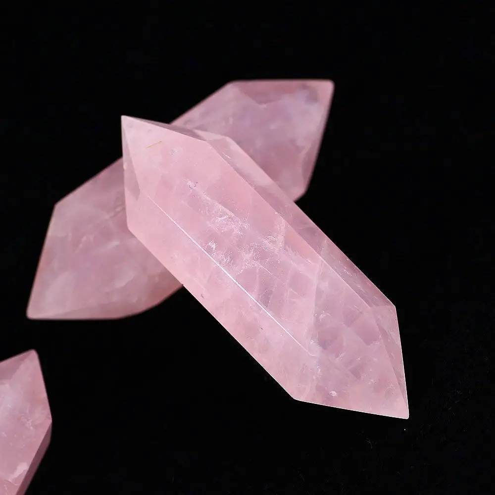 

Double Terminated Point pink Rose Quartz Reiki Healing Crystal 3pcs