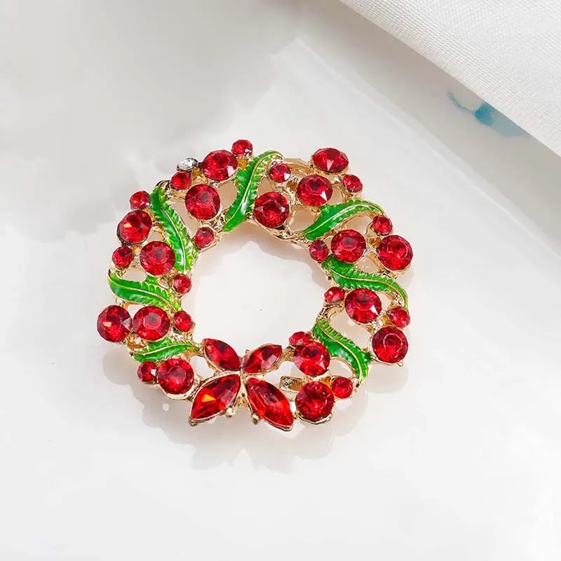 

Christmas Enamel Leaf Rhinestone Garland Brooch Pin Unisex Holiday Fashion Brooches Jewelry Gift Accessory Wholesale 12Pcs