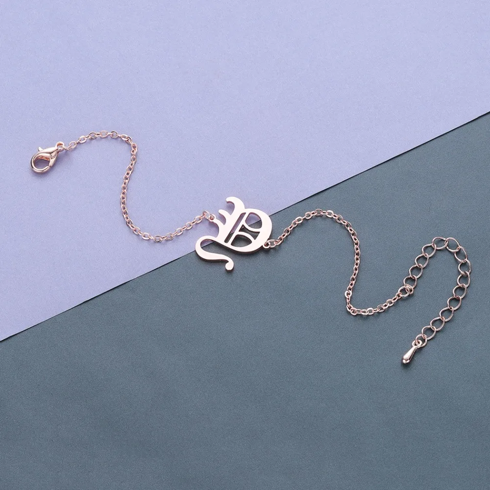 QIAMNI Stainless Steel Old English Initial Capital Y Alphabet Font Letter 26 A-Z Bangle Bracelet Anklet Birthday Gift Pulseras | Украшения
