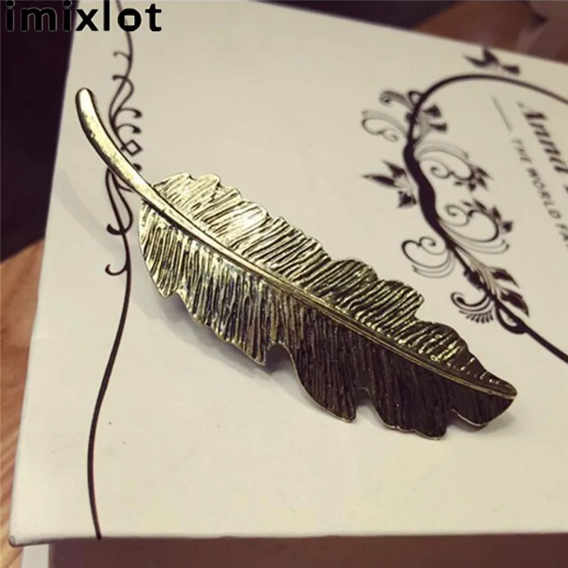 IMIXLOT Новые горячие модные винтажные Ретро металлические перья большие заколки