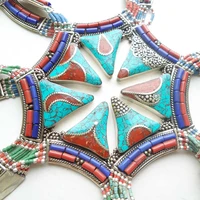 tnl591 master design charming nepal indian copper inlaid stone big pendant necklace free ship