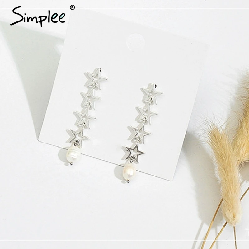 Simplee Винтаж Звезда медь женские Подвесные серьги Элегантные вечерние жемчужные