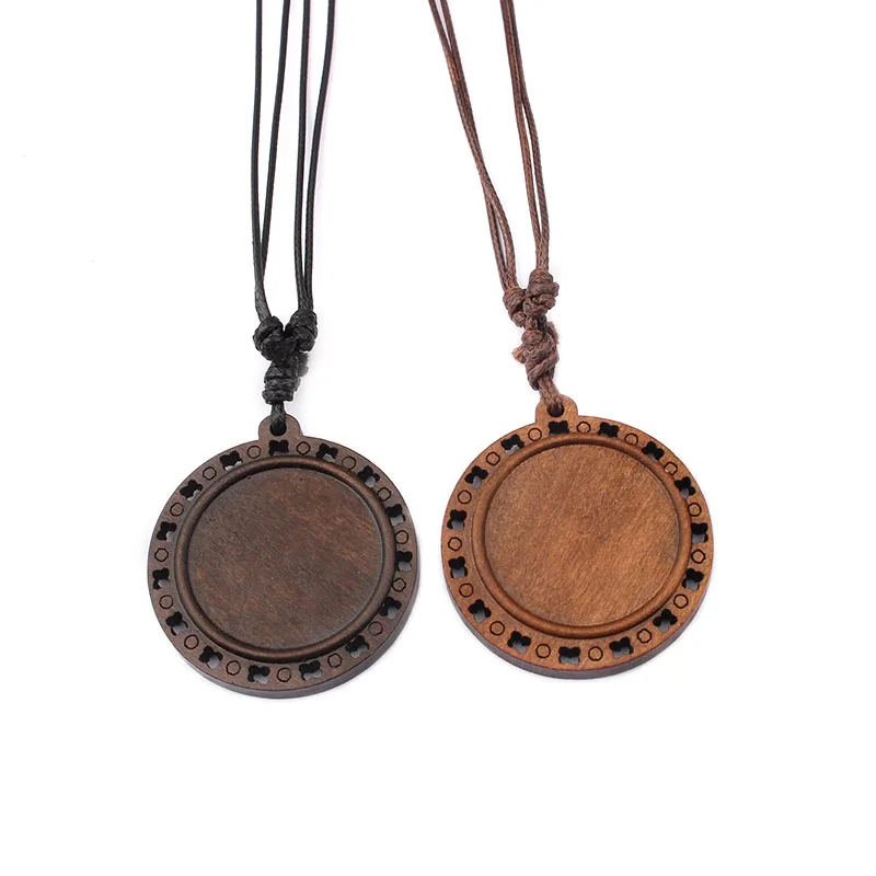 12 шт. винтажные круглые деревянные ожерелья с деревянной оправой 30 мм стеклянные