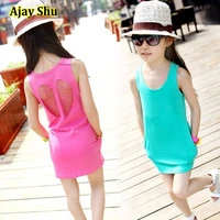 hot new 2019 summer girl dress baby girls vest dress cotton girl clothing hollow pocket bag hip baby casual dress free shipping