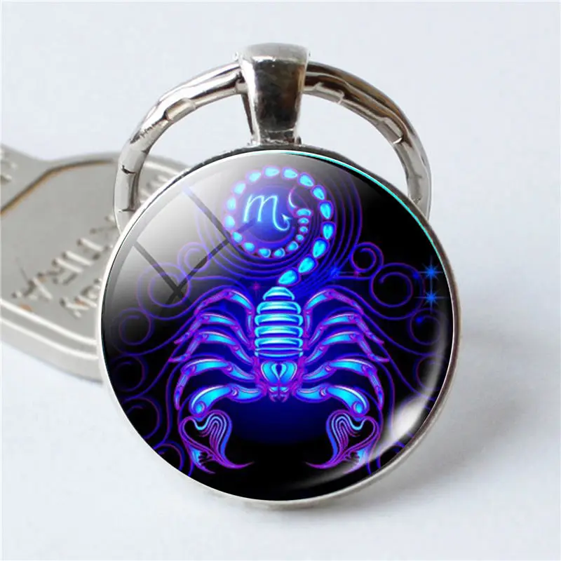 Scorpio DIY Знак зодиака брелок 12 Созвездие Лев Дева весы скорпион кулон «Стрелец» двойное лицо брелок держатель для ключей день рождения - Цвет: Scorpio
