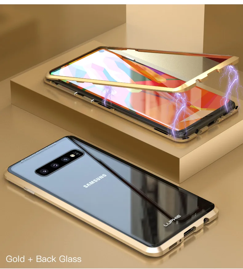 Магнитный чехол LUPHIE для samsung Galaxy S10 Plus S10e, Магнитный чехол, прозрачная Задняя стеклянная крышка для samsung S10 Plus S10e, металлический бампер