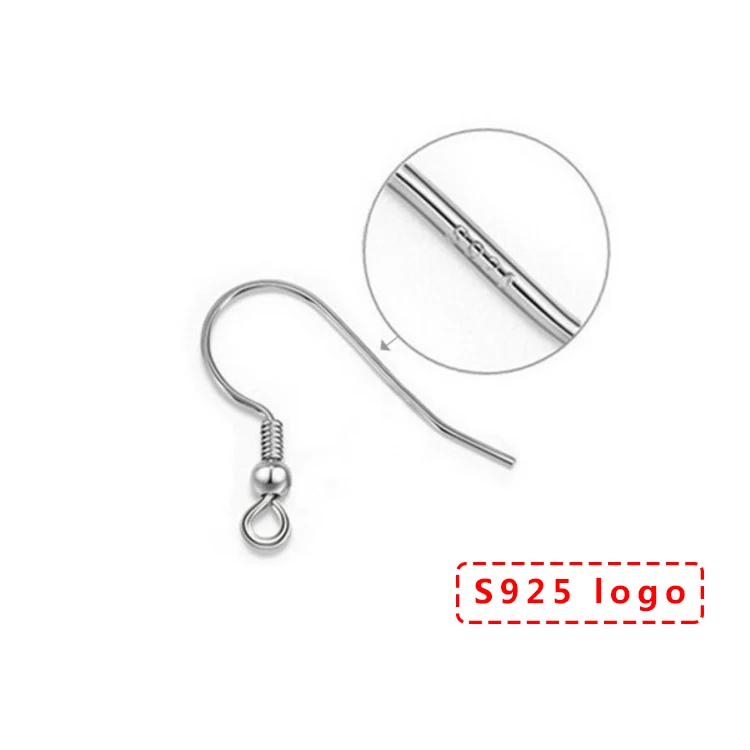 2pair Real 925 Sterling Silver Beads Ear Hook Accessories Ladies Earrings Plated Gold DIY Sterling Silver Accessories Wholesale