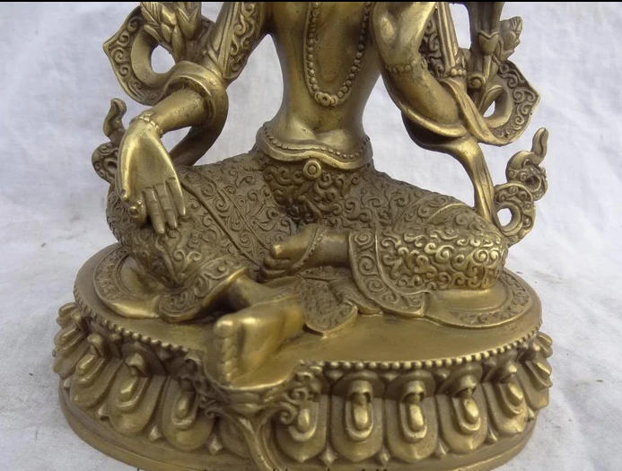 bir 003429 8&quot Tibet Pure Bronze Buddhist Lotus Protect Green Tara Goddess Buddha Statue (C0318) (C0324) | Дом и сад