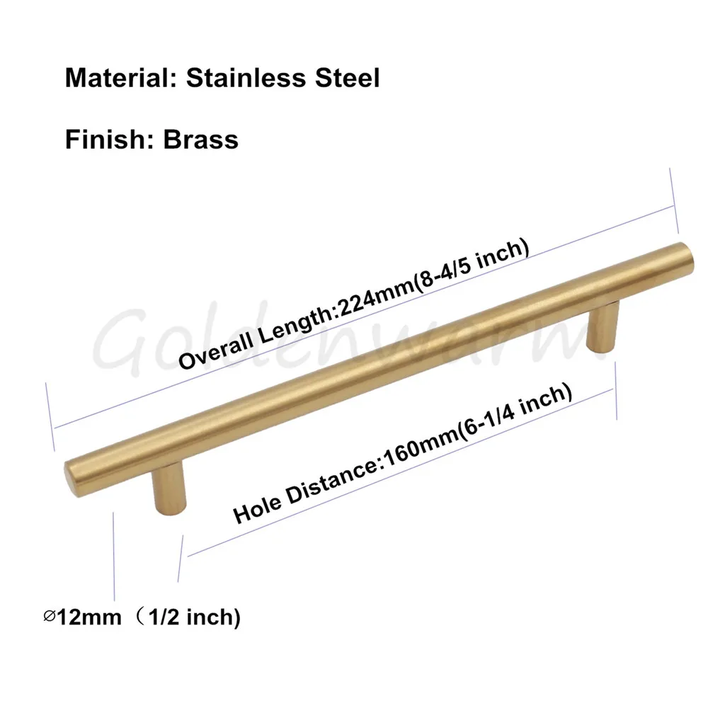Goldenwarm матовые латунные золотые ручки для шкафов Т бар современный шкаф кухонный