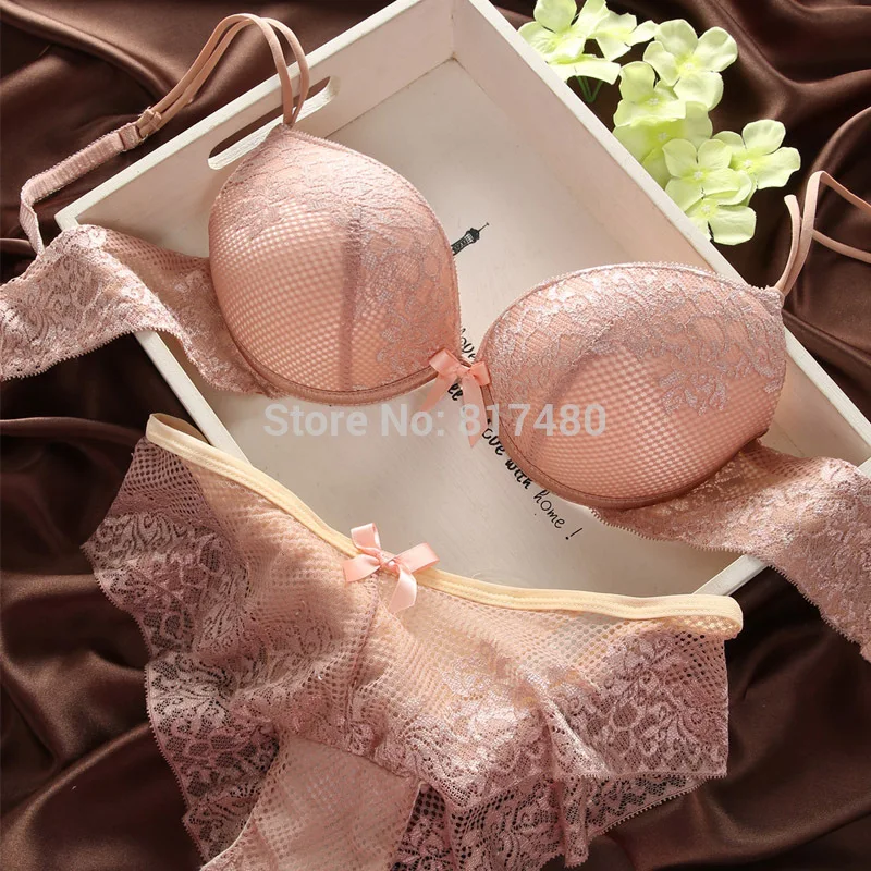 Fashion fashion lace sexy thin deep V-neck push up underwear hot-selling vintage solid color bra set | Женская одежда