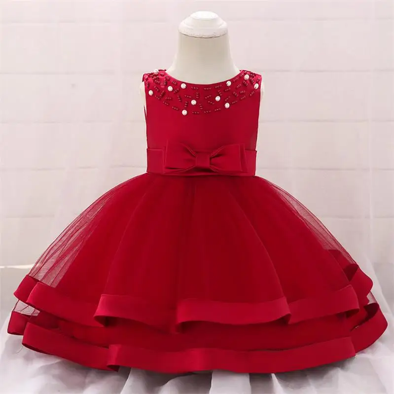Wine Red Новинка года, Красная рождественская одежда платье для маленьких девочек свадебное платье принцессы для девочек, вечерние платья для первого дня рождения для девочек возрастом 6, 9, 12 месяцев - Цвет: Wine Red