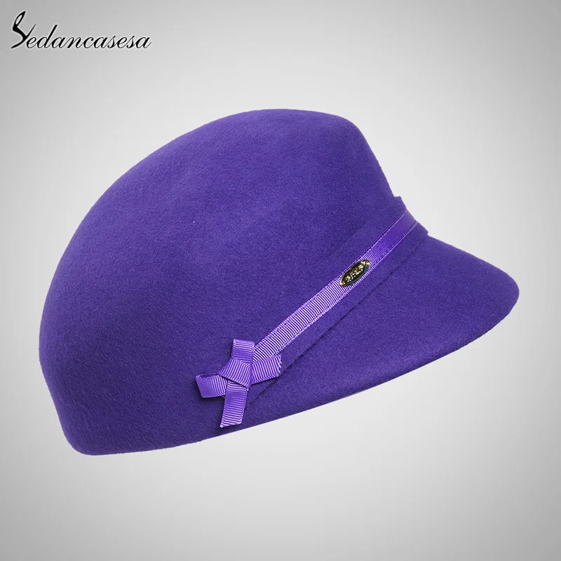 Purple 57cm Sedancasesa, Кепка с козырьком, шерстяная фетровая шляпа для женщин, рыцарские английские шапки для верховой езды, модная женская шапка для осени и зимы - Цвет: Purple 57cm
