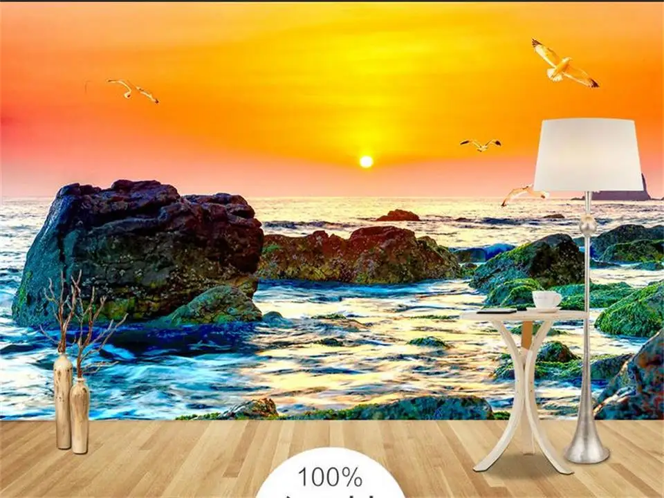 3d фотообои на заказ Настенные обои для гостиной с рисунком пейзажа морского